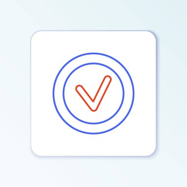 Beyaz arkaplanda izole edilmiş yuvarlak simgedeki satır kontrol işareti. Kontrol listesi düğmesi işareti. Renkli taslak konsepti. Vektör