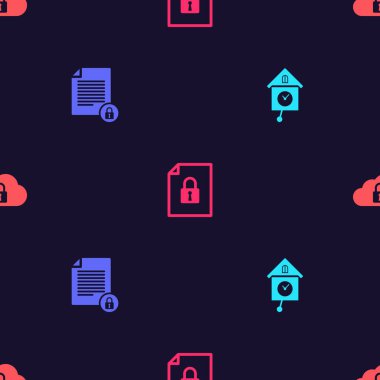 Retro duvar nöbetini, Belge ve kilidi ve Bulut hesaplamasını kusursuz şablona ayarlayın. Vektör.