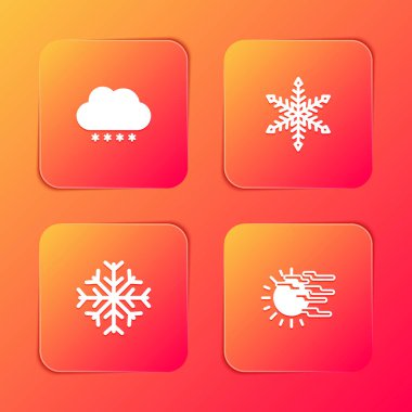 Bulut 'u karla, Kar Tanesi' yle, Sis 'le ve güneş ikonuyla donatın. Vektör.