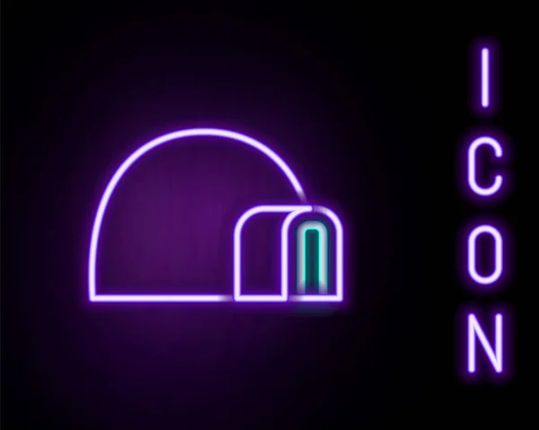 Gloeiende Neon Lijn Igloo Ice House Icoon Geïsoleerd Zwarte Achtergrond — Stockvector