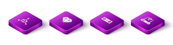 Defina Cubo Isométrico Isométrico Diamante Alto Falantes Bluetooth Ícone Roteador — Vetor de Stock