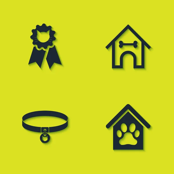 Встановіть Символ Нагородження Cat Dog House Лапку Друку Улюбленця Комір — стоковий вектор
