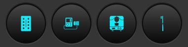 Hapları su toplamaya, kan basıncına, röntgen cihazına ve diş fırçası ikonuna koyun. Vektör.