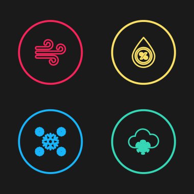 Pamuk 'u, karlı Bulut' u, su damlası yüzdesini ve rüzgar simgesini ayarla. Vektör.