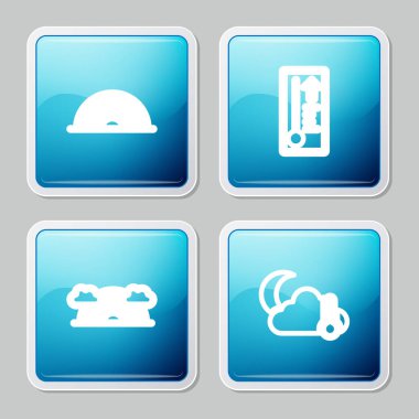 Gökkuşağı çizgisi, Meteoroloji termometresi, bulutlar, termometre ve bulut, ay ikonu. Vektör.