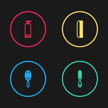 Sıra saç fırçası ve krem kozmetik tüp ikonu. Vektör.