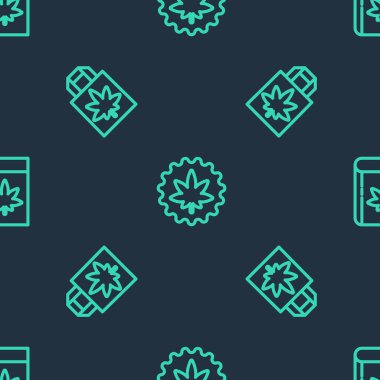 Marihuana ya da kenevir yaprağı, bir paket marihuana ve kitap ve kusursuz desenler. Vektör.