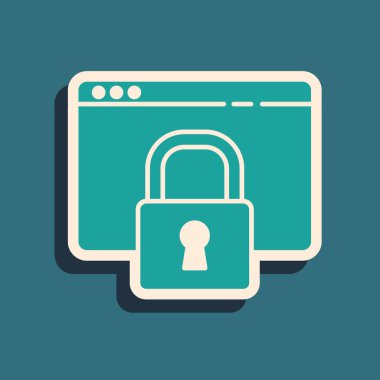 Yeşil Arkaplanda HTTPS ve SSL simgesi olan sitenizi güvene alın. İnternet iletişim protokolü. Uzun gölge tarzı. Vektör İllüstrasyonu.