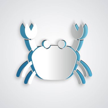 Kağıt kesiği Yengeç simgesi gri arkaplanda izole edildi. Kağıt sanatı tarzı. Vektör..