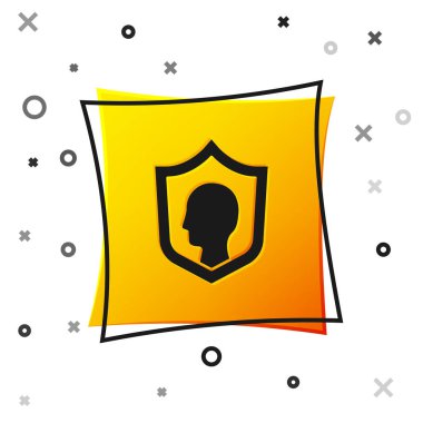 Siyah Hayat Sigortası beyaz arka planda izole edilmiş bir kalkan ikonu. Güvenlik, güvenlik, koruma, konsept koruma. Sarı kare düğme. Vektör..