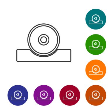 Siyah çizgi Otolaryngological baş yansıtıcı ikonu beyaz arkaplanda izole edildi. Hastaların kulak, boğaz ve burun muayenesi için ekipman. Simgeleri renk daire düğmelerine ayarla. Vektör.