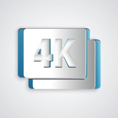 Kağıt kesiği 4k Ultra HD simgesi gri arkaplanda izole edildi. Kağıt sanatı tarzı. Vektör.
