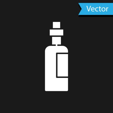 Siyah arka planda beyaz zeytinyağı ikonu var. Zeytinyağı ikonlu sürahi. Vektör.