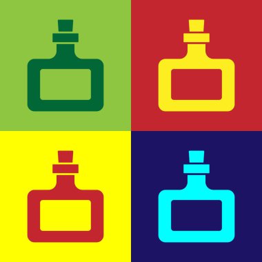 Pop Art Sos Şişesi ikonu renk arkaplanda izole edilmiş. Ketçap, hardal ve fast food için soslu mayonez şişeleri. Vektör.