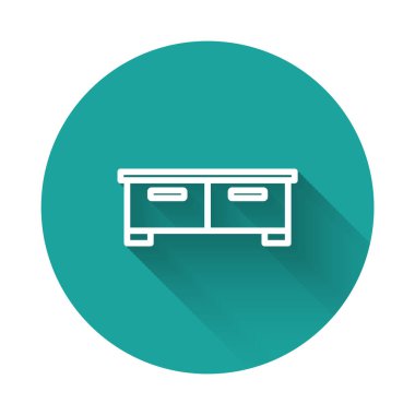 Uzun gölgeli beyaz çizgili çekmece simgesi. Yeşil daire düğmesi. Vektör.