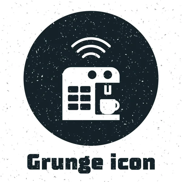 Grunge Smart Kaffeemaschine System Symbol Isoliert Auf Weißem Hintergrund Konzept — Stockvektor