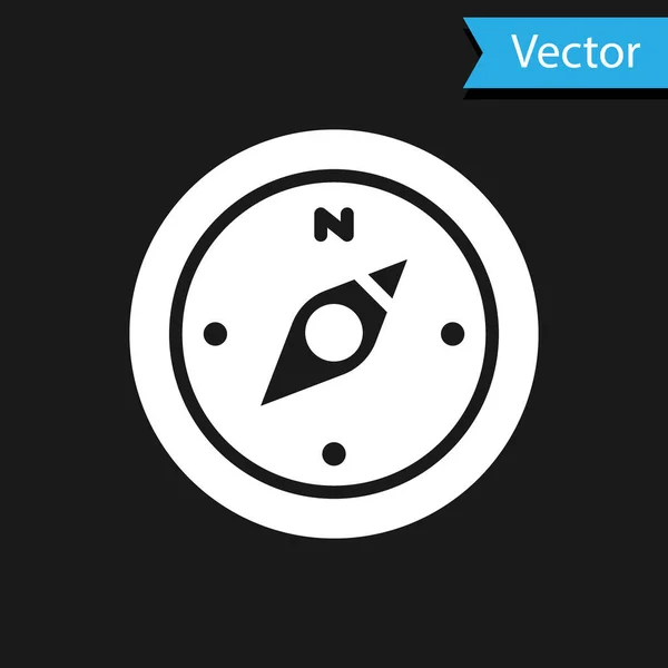 Vit Kompass Ikon Isolerad Svart Bakgrund Windrose Navigeringssymbol Vindrosa Tecken — Stock vektor