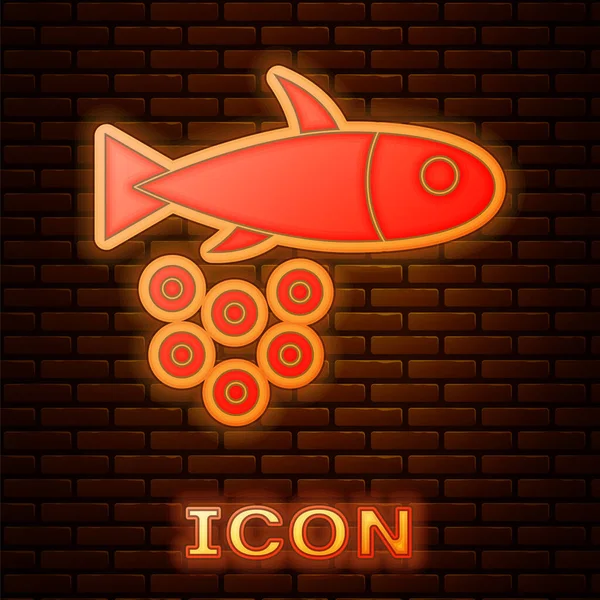 Glowing Neon Fish Caviar Icon Isolated Brick Wall Background Vector — Stock Vector
