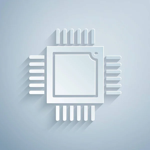 Corte Papel Processador Computador Com Microcircuitos Ícone Cpu Isolado Fundo — Vetor de Stock
