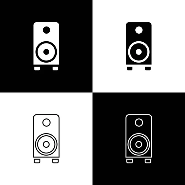 Set Stereo Speaker Icon Isolated Black White Background Sound System — Stock Vector