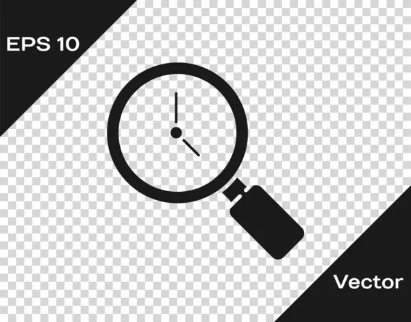 Lupa Negra Con Icono Reloj Aislado Sobre Fondo Transparente Vector — Vector de stock