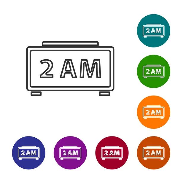 Black Line Digital Alarm Clock Icon Isolated White Background Electronic — Stock Vector