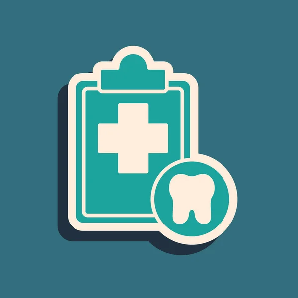 Green Clipboard Dental Card Patient Medical Records Icon Isolated Green — Stock Vector