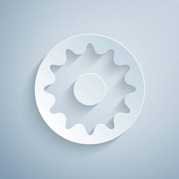 Paper cut Chakra icon isolated on grey background. Paper art style. Vector.