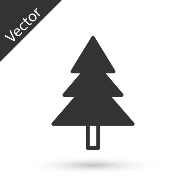 Grey Christmas Tree Icon Isolated White Background Merry Christmas Happy — Stock Vector