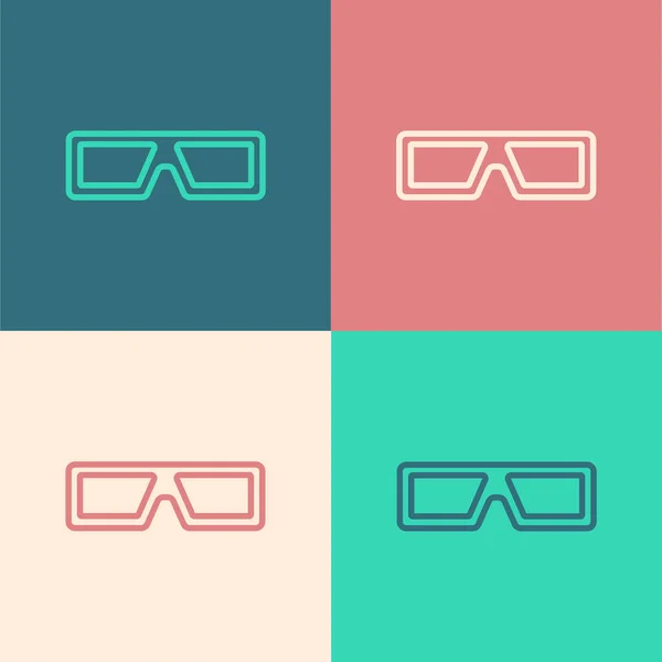 Pop Art Linie Kinobrille Symbol Isoliert Auf Farbigem Hintergrund Vektor — Stockvektor