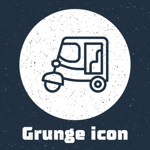Ligne Grunge Icône Tuk Tuk Taxi Isolé Sur Fond Gris — Image vectorielle