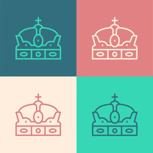 ポップアートライン色の背景に隔離されたスペインのアイコンの王冠 ベクトル — ストックベクタ