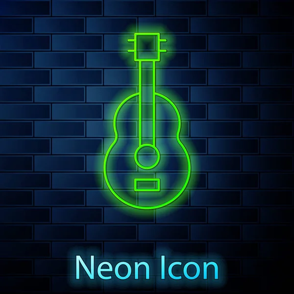 Leuchtende Neon Line Spanische Gitarre Ikone Isoliert Auf Backsteinwand Hintergrund — Stockvektor