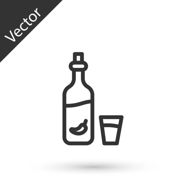 Vodka Ligne Grise Avec Poivre Icône Verre Isolé Sur Fond — Image vectorielle