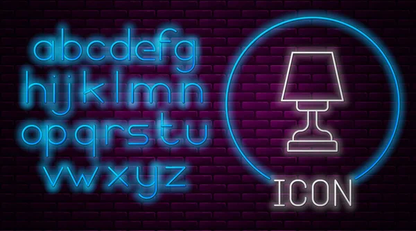 Világító Neon Vonal Asztali Lámpa Ikon Elszigetelt Téglafal Háttér Neonfény — Stock Vector