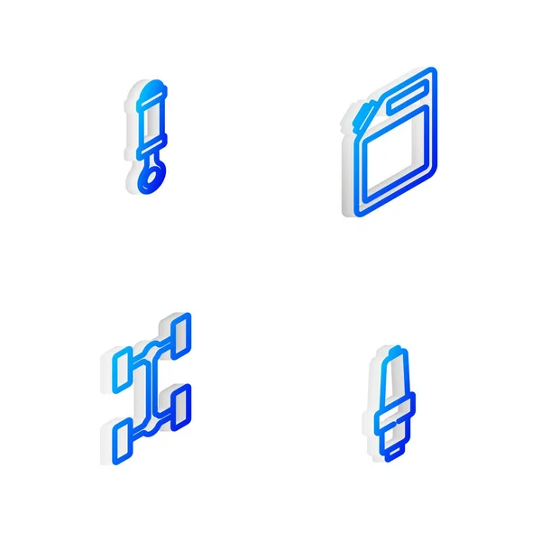 Set Isometric Line Kanystr Benzín Tlumič Nárazů Podvozek Auto Auto — Stockový vektor