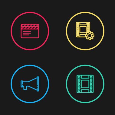 Megaphone, Play Video ve Movie clapper simgesini ayarla. Vektör