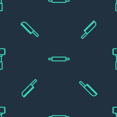 Yuvarlanan iğne, bıçak ve mutfak çekiçlerini kusursuz desenlere ayarlayın. Vektör