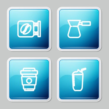 Sokak tabelasını, kahveyi, Türk kahvesini, milkshake ikonunu hazırla. Vektör