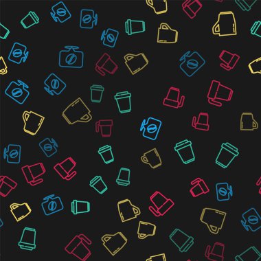 Sıranın yerini kahve çekirdeğiyle belirle, kahve fincanını paket yap, ve kusursuz bir desen oluştur. Vektör