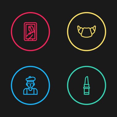 Müze ikonunda Fransız adam, ruj, kruvasan ve portre. Vektör