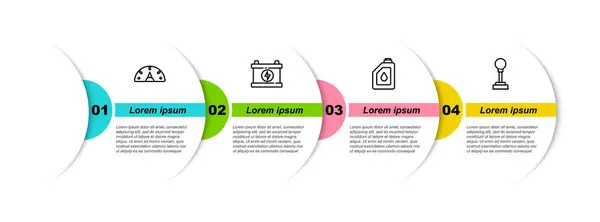 Set Line Tacho Autobatterie Kanister Für Motoröl Und Schalthebel Geschäftsinfografische — Stockvektor