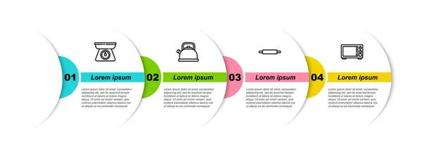 Definir Linha Escalas Chaleira Com Alça Rolo Pino Forno Microondas — Vetor de Stock