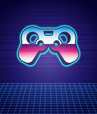 Retro stil Gamepad simgesi gelecekten izole edilmiş manzara arkaplanı. Oyun kontrolörü. 80 'lerin moda partisi. Vektör
