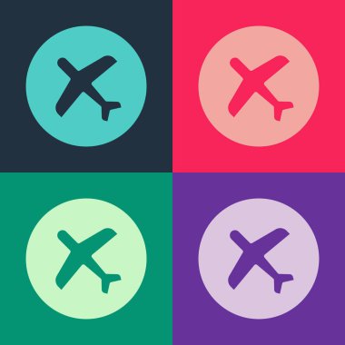 Pop Art Plane simgesi renk arkaplanında izole edildi. Uçan uçak ikonu. Uçak tabelası. Vektör