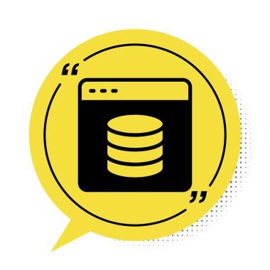 Siyah Sunucu, Data, Web Sunucu simgesi beyaz arkaplanda izole edildi. Sarı konuşma balonu sembolü. Vektör
