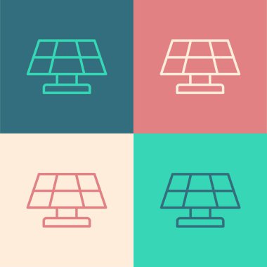 Pop sanat çizgisi güneş enerjisi simgesi renk arkaplanında izole edildi. Vektör