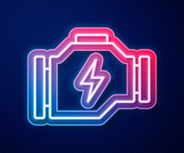 Parlayan neon hattı kontrol simgesi mavi arkaplanda izole edildi. Vektör