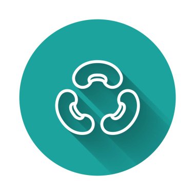 Beyaz çizgi fasulye ikonu uzun gölge arkaplan izole. Yeşil daire düğmesi. Vektör