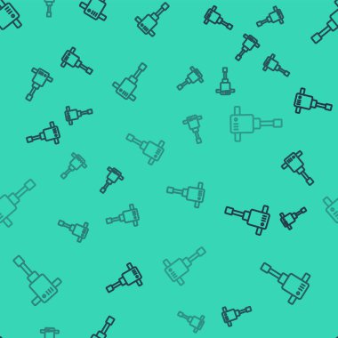 Siyah çizgi inşaat kaya matkabı ikonu yeşil arka planda izole edilmiş pürüzsüz desen. Vektör